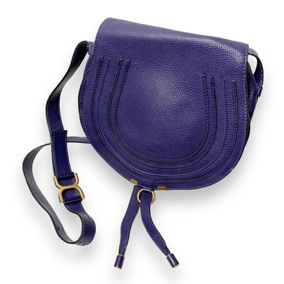 Chloé Marcie Medium Saddle Bag in Blue Indigo Satchel Crossbody Adjustable Strap - Picture 6 of 16